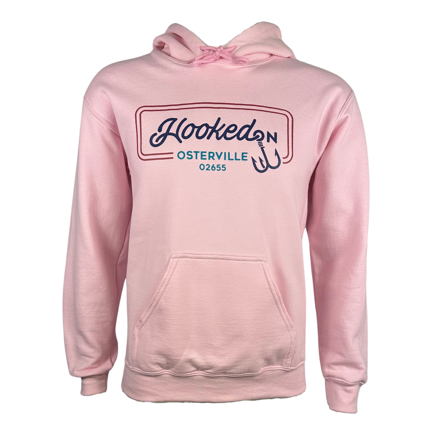 Hooked On Osterville Hoodie Pink with Navy, Red & Turquoise