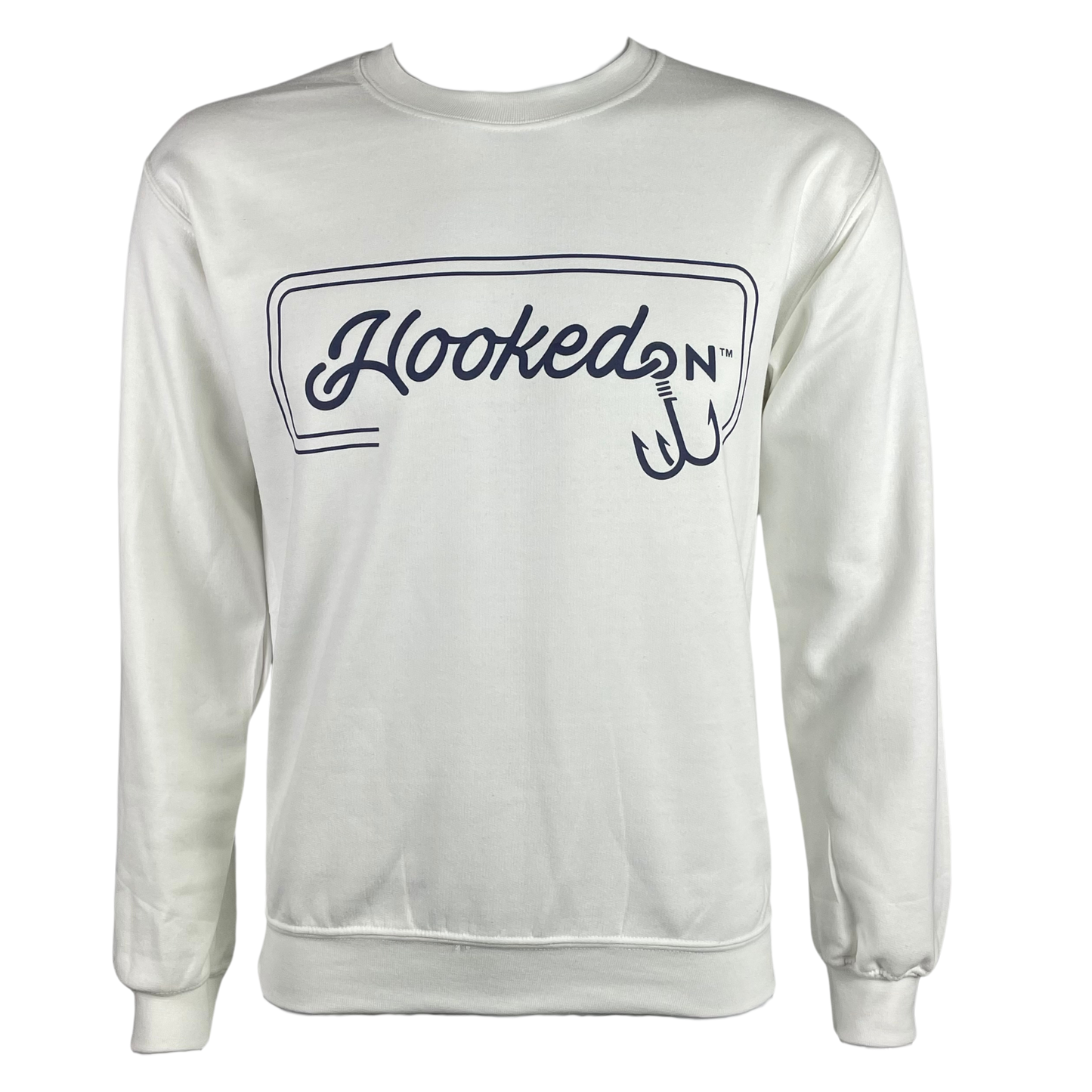 Hooked On Customizable Crewneck White with Navy