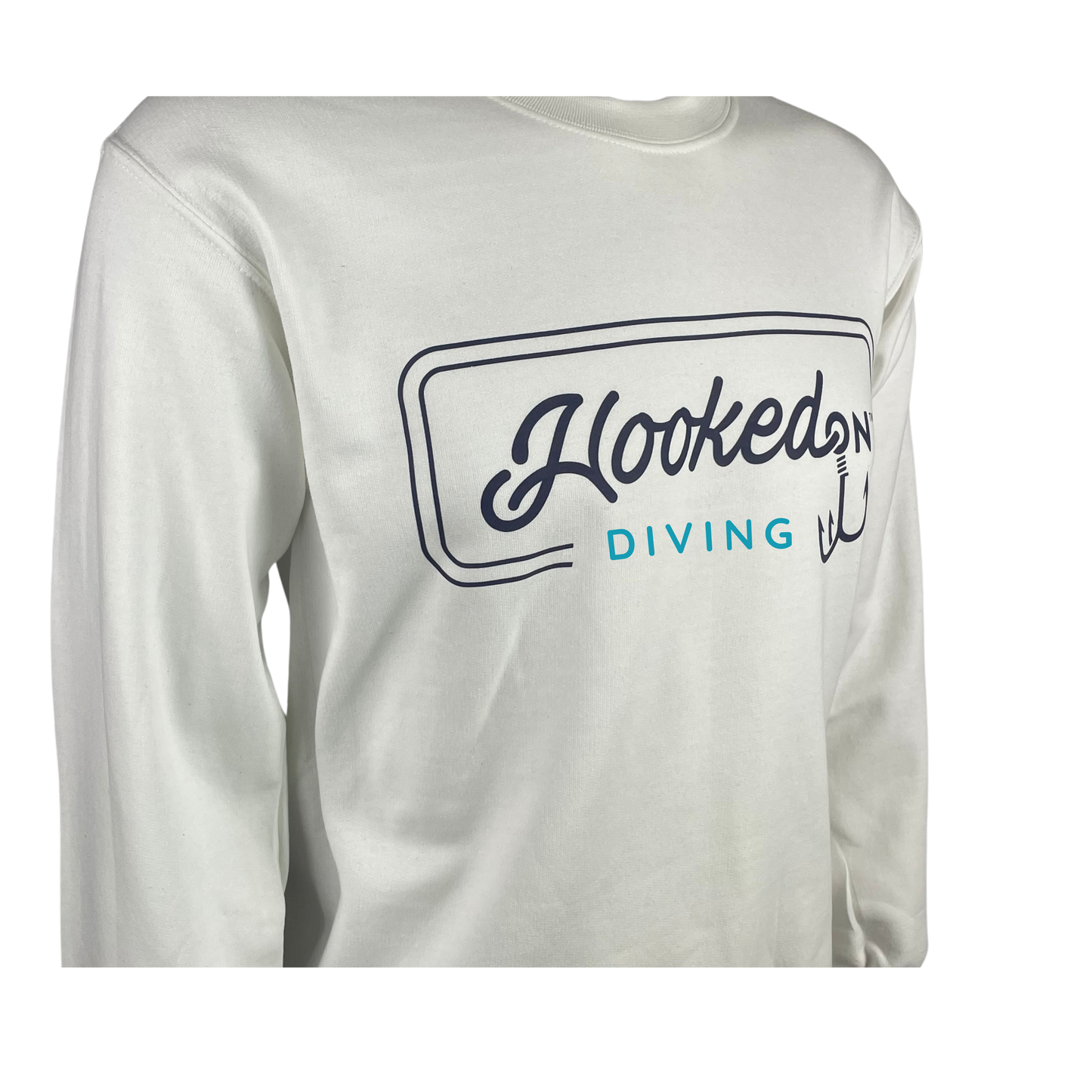 Hooked On Customizable Crewneck White with Navy