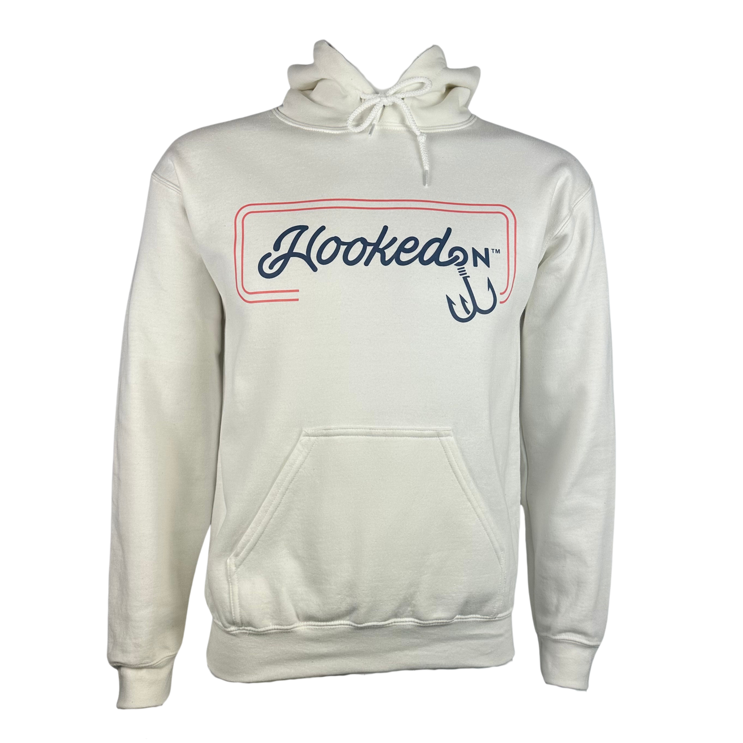 Hooked On Customizable Hoodie White with Red/Navy