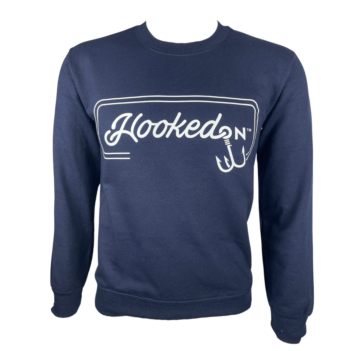 Hooked On Customizable Crewneck Navy with White