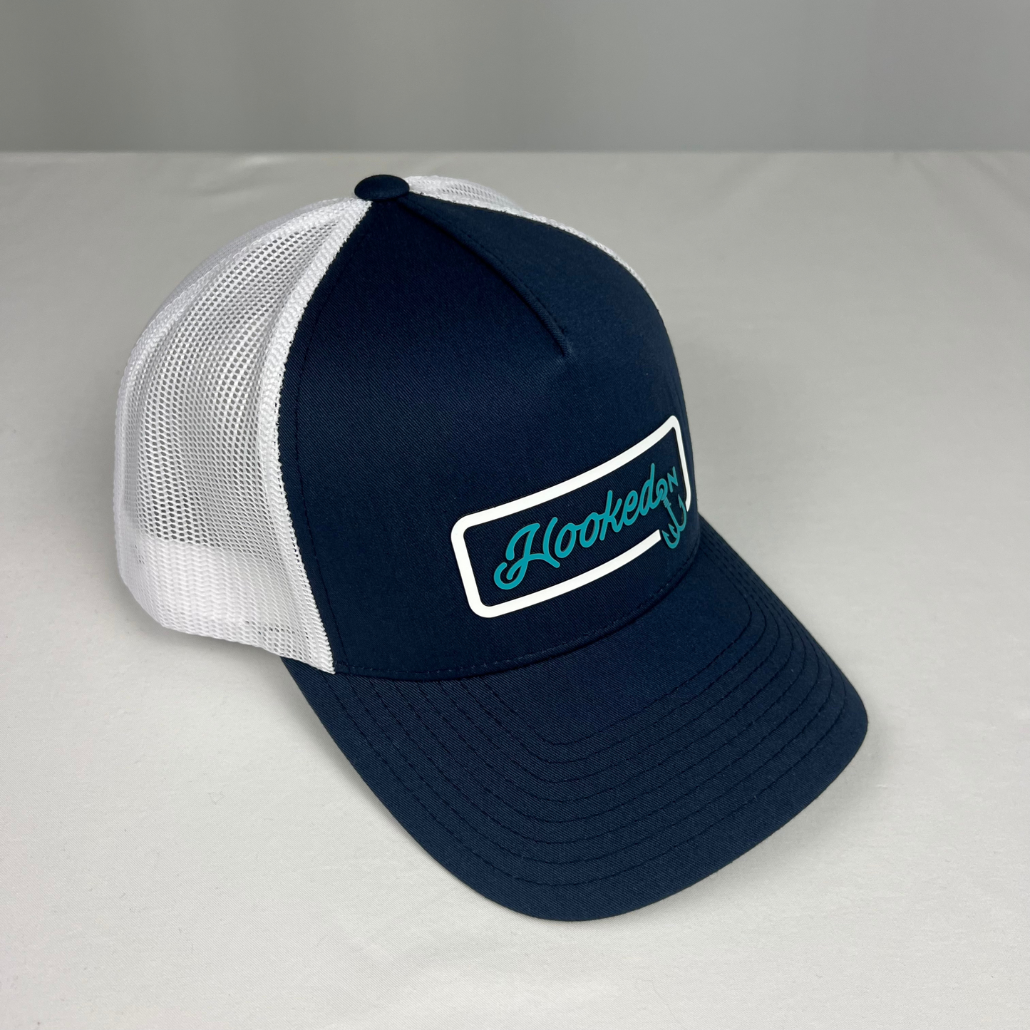 Hooked On Trucker Cap Navy/White with Teal