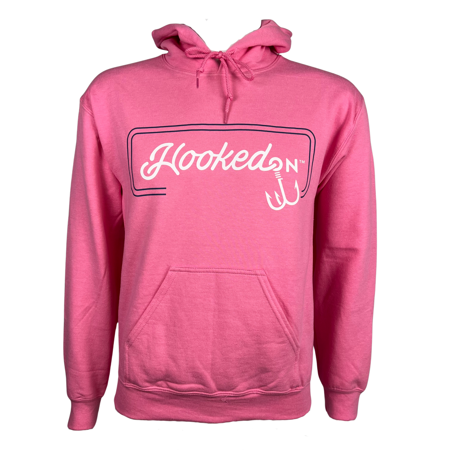 Hooked On Customizable Hoodie Peony Pink with Navy/White