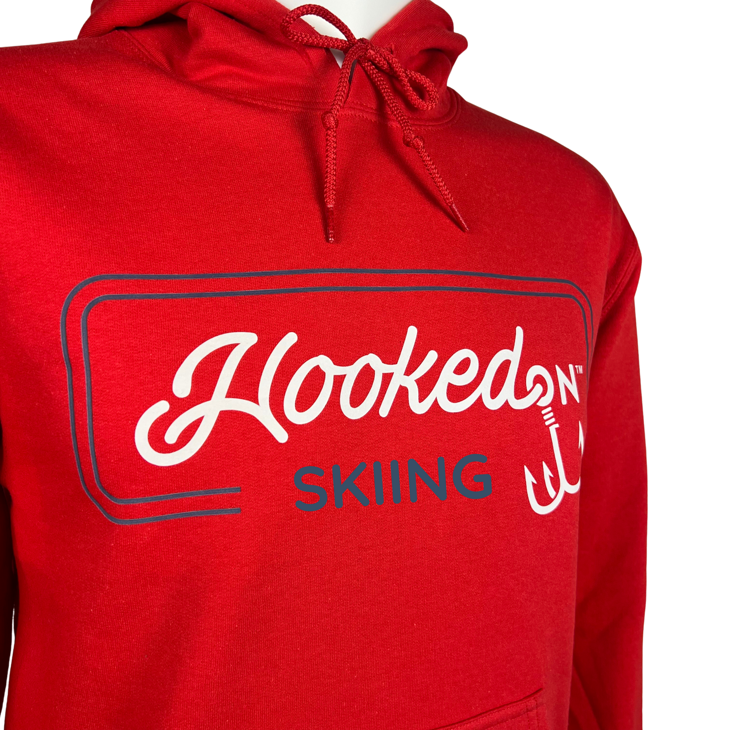 Hooked On Customizable Hoodie Red with Navy/White
