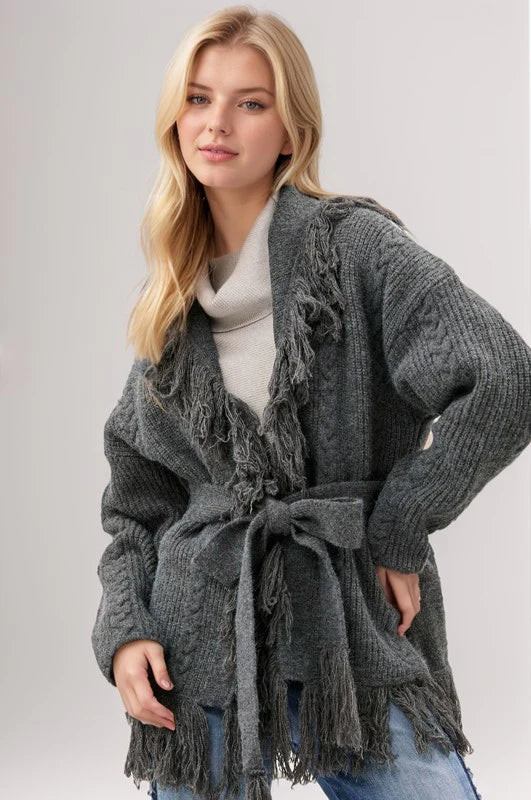 Fringed Cable Cardigan
