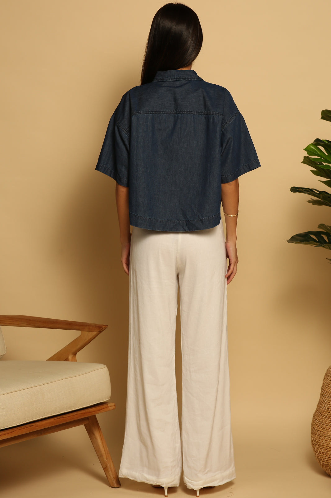 Casey Crop Button Up - Dark Denim