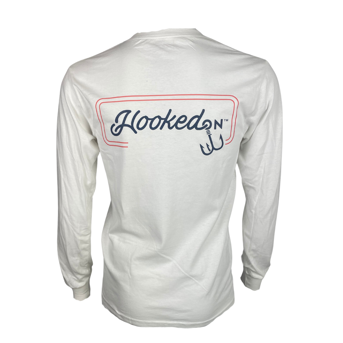 Hooked On Customizable Long Sleeve Tee White with Navy/Red