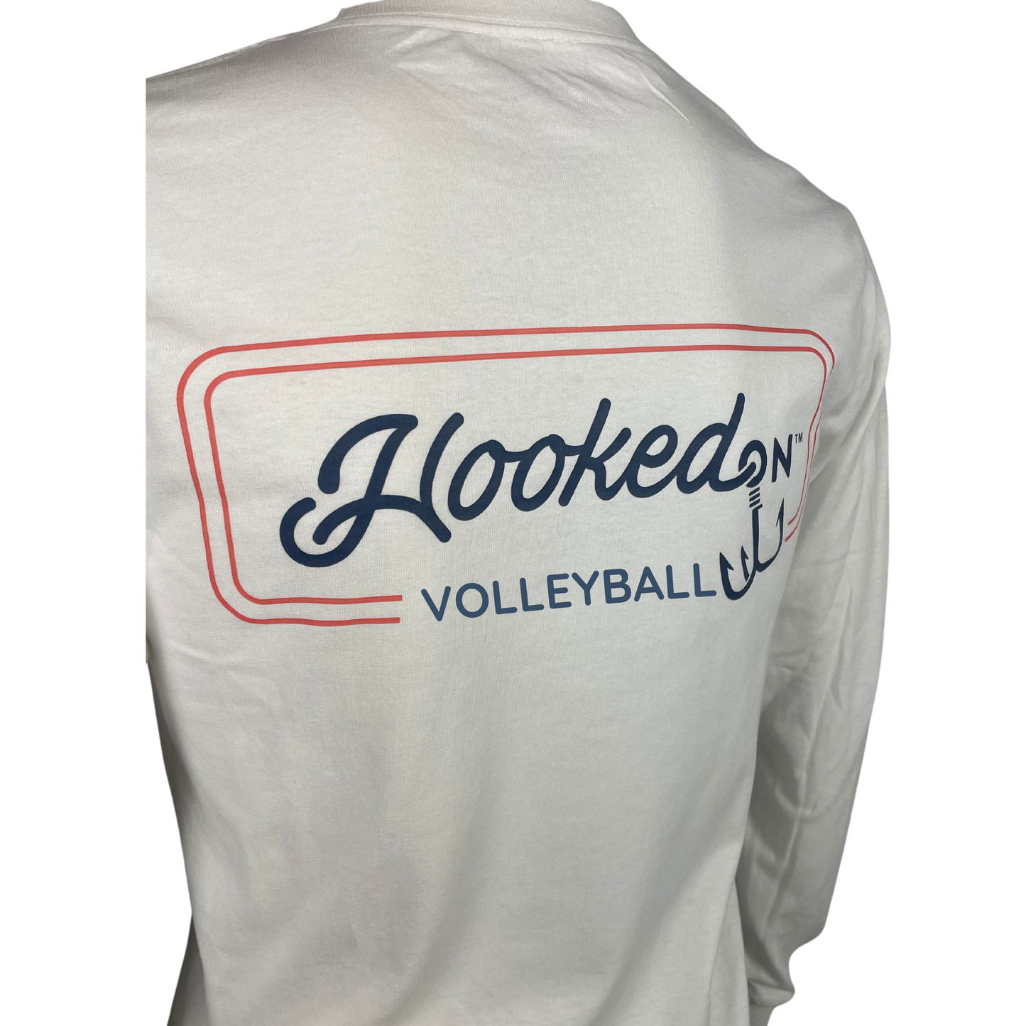 Hooked On Customizable Long Sleeve Tee White with Navy/Red