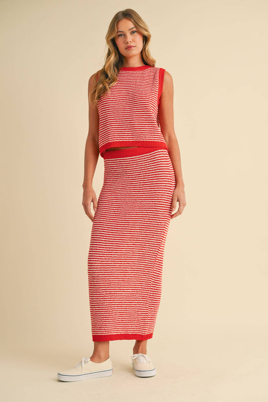 Skirt Set / Sleeveless Top Maxi Set / Tomato