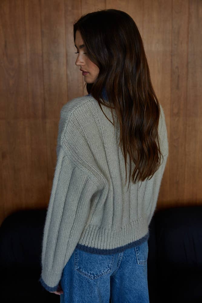 The Collared Neck Knit Sweater / Taupe Blue