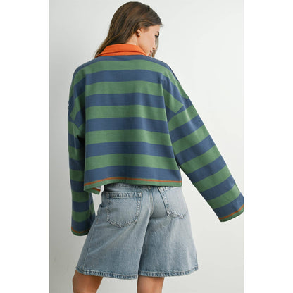Striped Quarter-Zip with Contrasting Collar Blue / Green