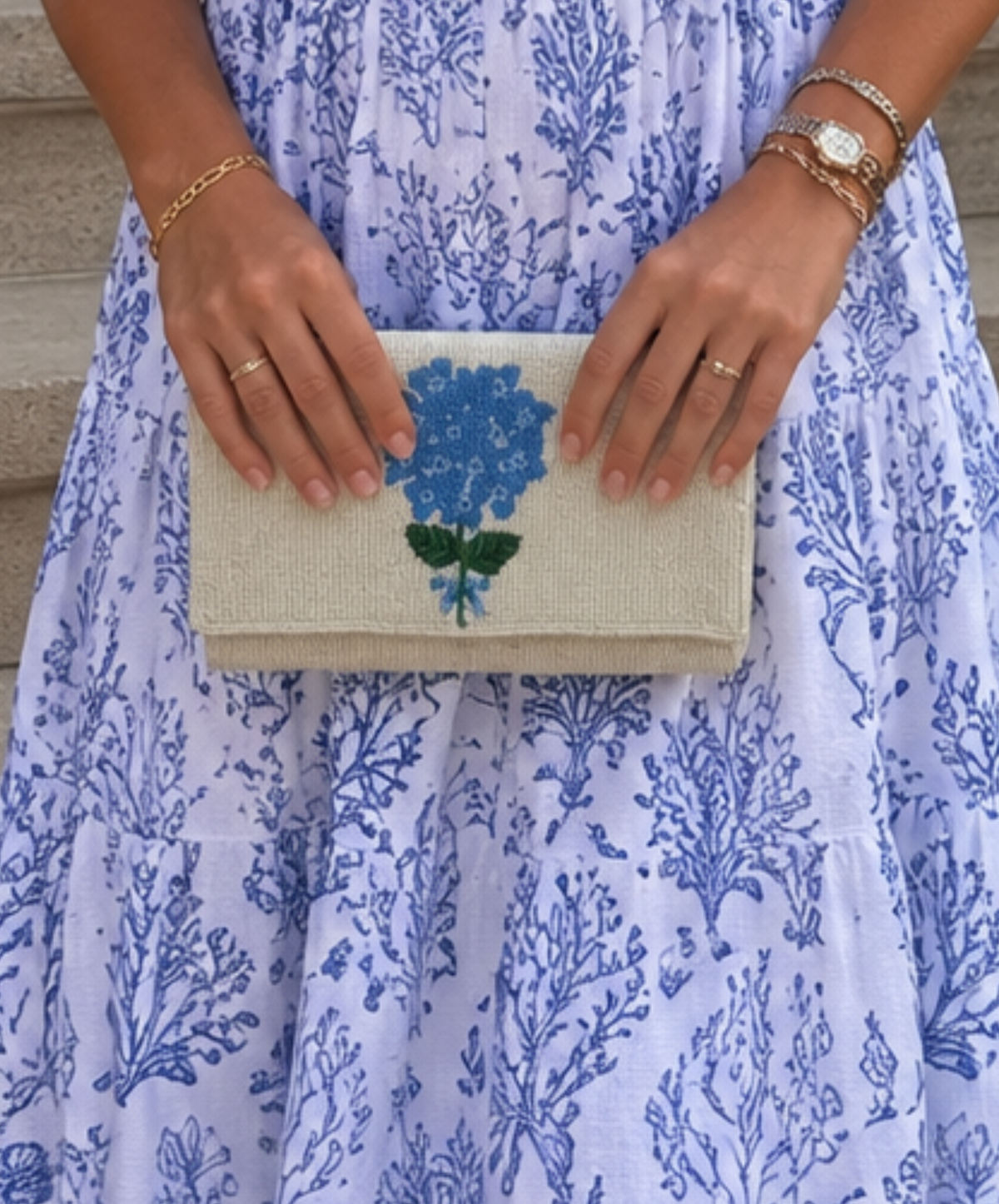 Beaded Blue Hydrangea Clutch