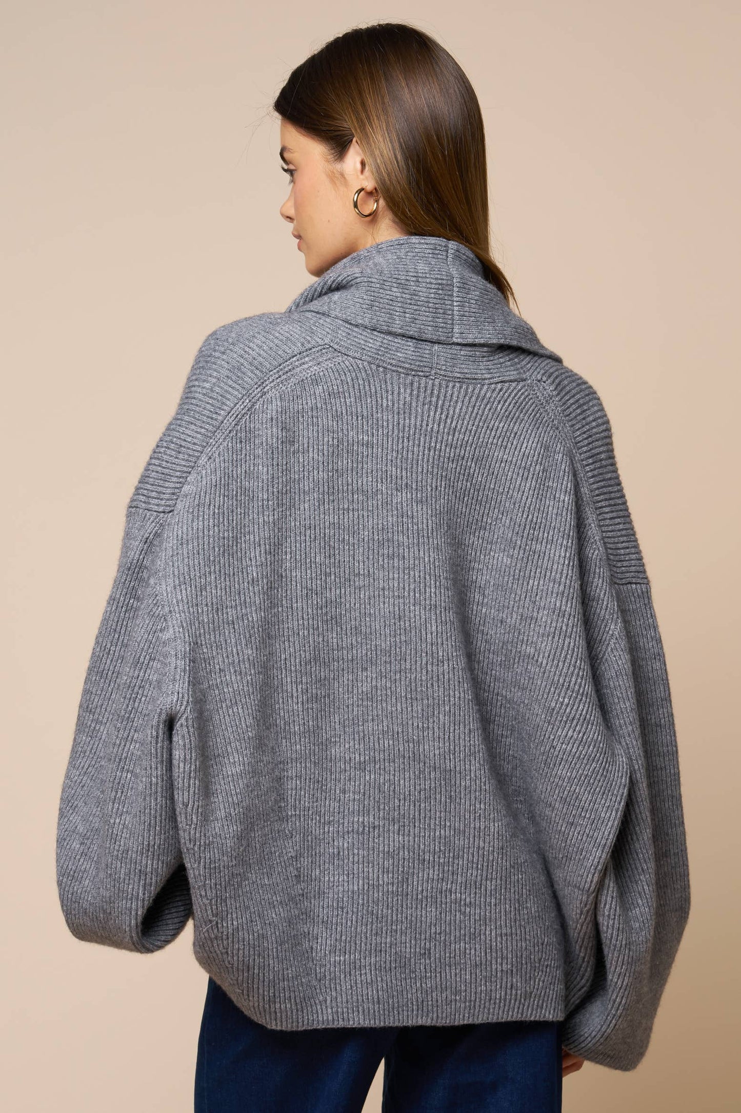 Sweaters / Shawl Collar Wrap Knit Cardigan / Grey
