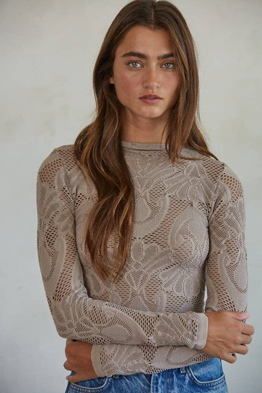 The Seamless Jacquard Knit Mock NeckTop Long Sleeve / Ash Mauve