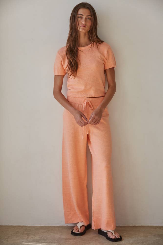 The Sweater Knit Wide Leg Pants / Soft Peach