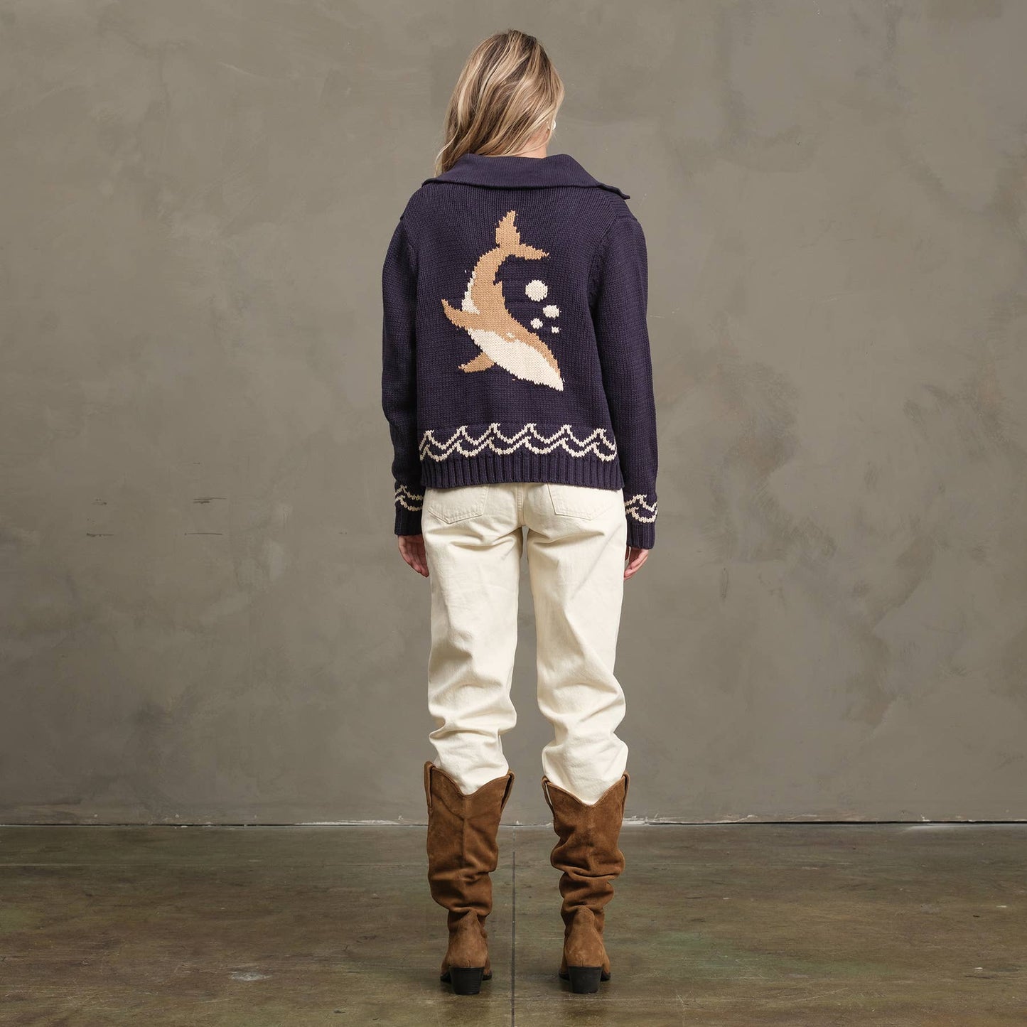 Jacquard Whale Knit Cardigan