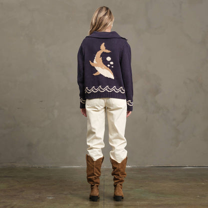 Jacquard Whale Knit Cardigan