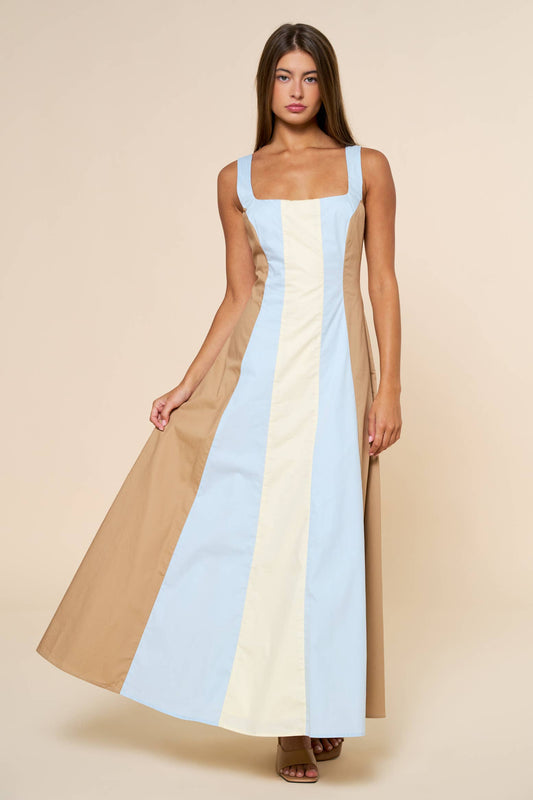 Dress / Square Neck Sleeveless Maxi  / Color Block