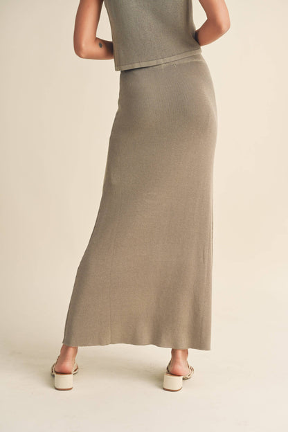Knitted Maxi Skirt  Green Grey