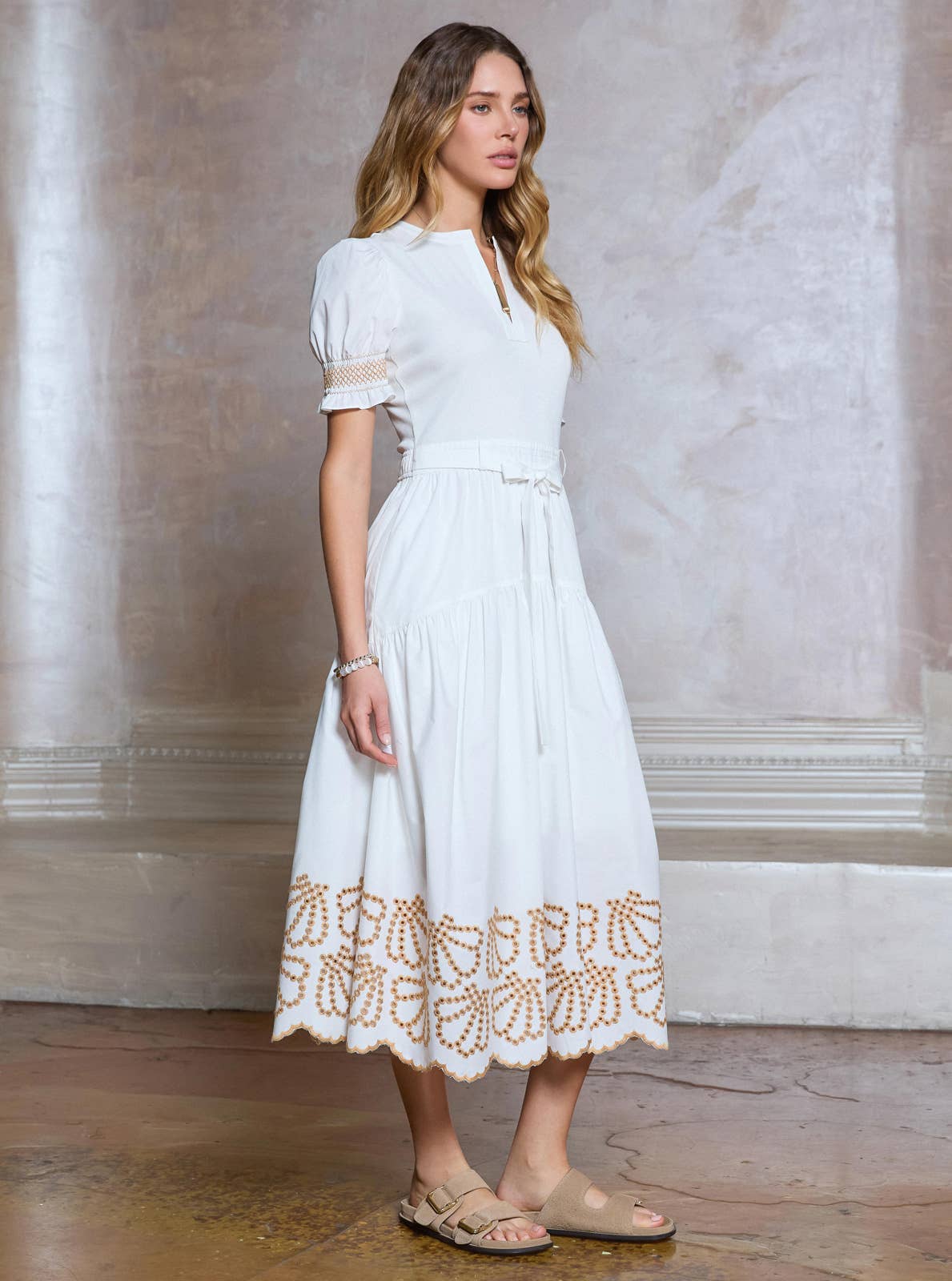 Dress/ Embroidered Trim Combo Midi