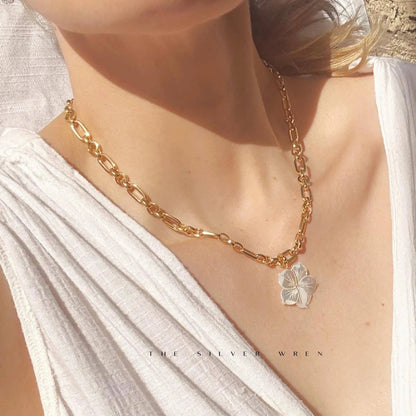 Necklace / Plumeria Pearl Pendant 16 inch