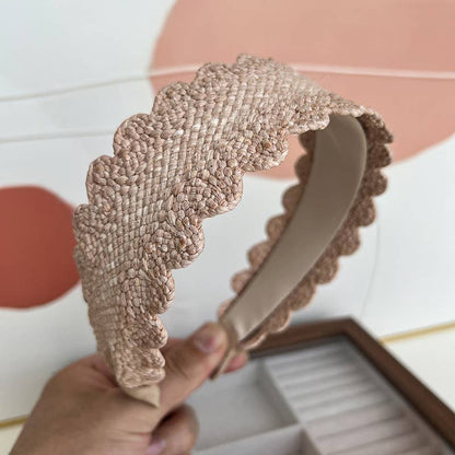Scalloped Wide Straw Headband