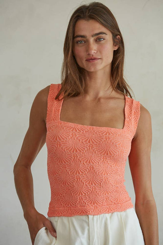 The Modal Nylon Spandex Seamless Jacquard Tank / Coral / O/S