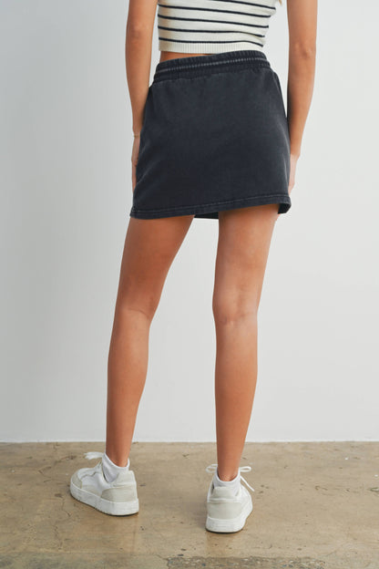 Washed French Terry Front Pocket Skirt / Black