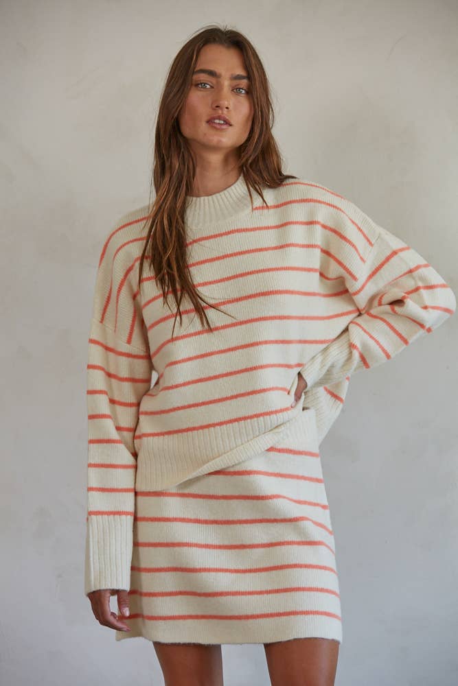 The Sweater Knit Mock Neck / Cream / Coral