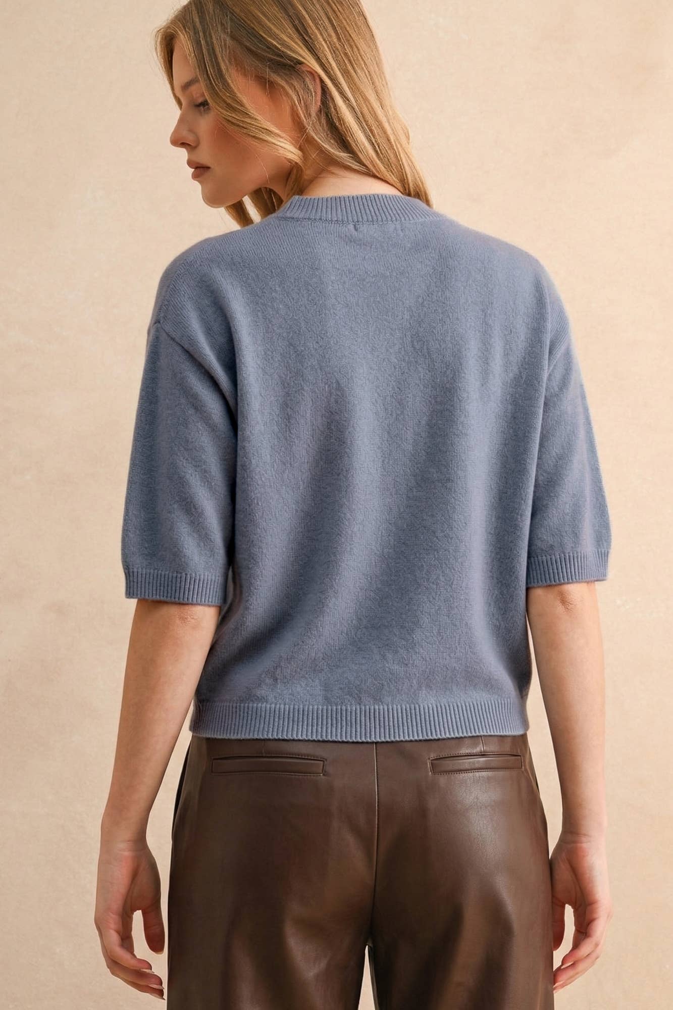 Tops / Soft Crew Neck 3/4 Sleeve / Cashmere Blue