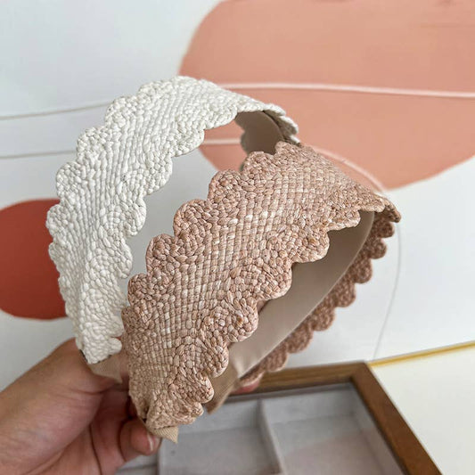 Scalloped Wide Straw Headband