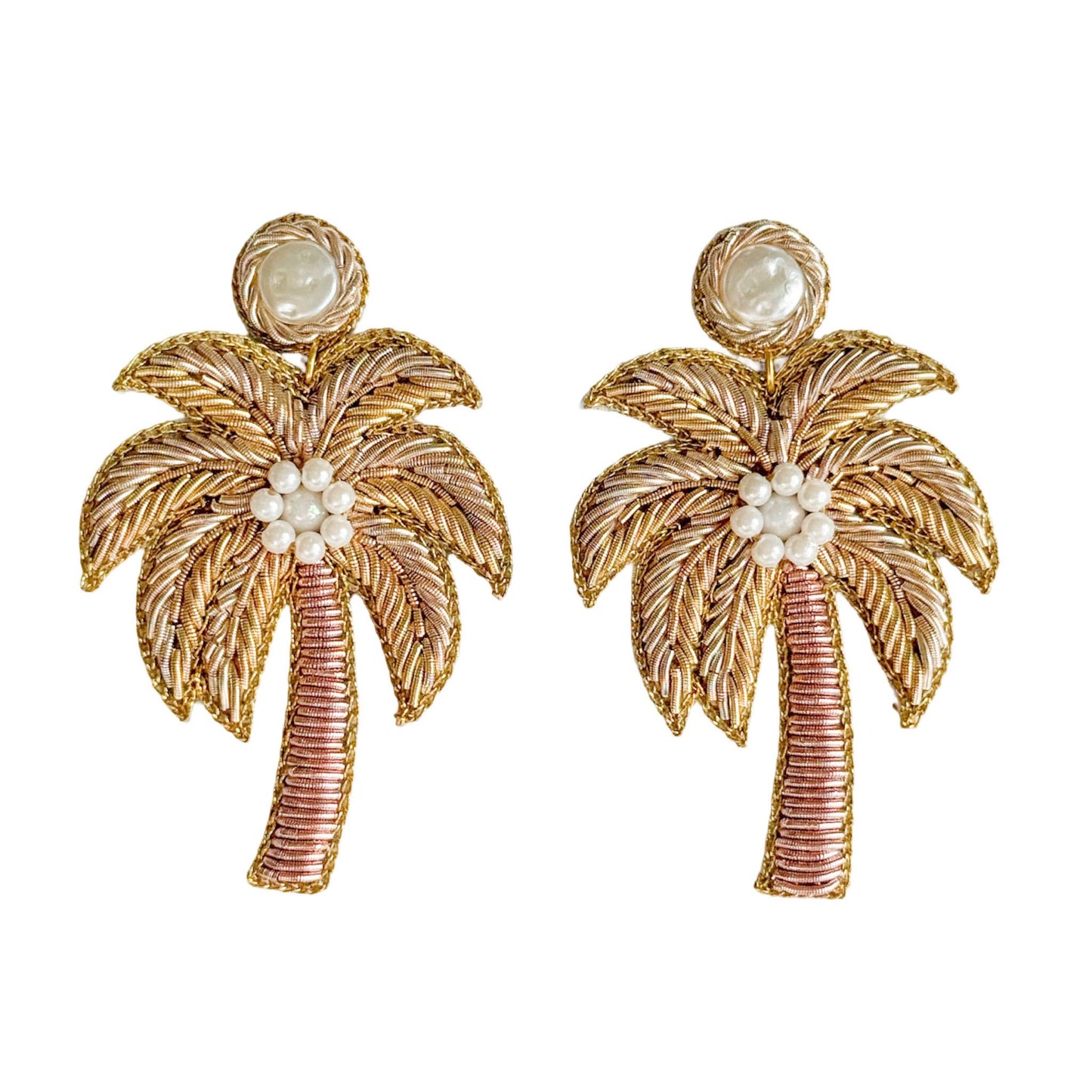 Earrings / Beaded Gold Palm Tree    