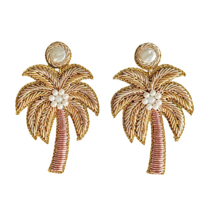 Earrings / Beaded Gold Palm Tree    