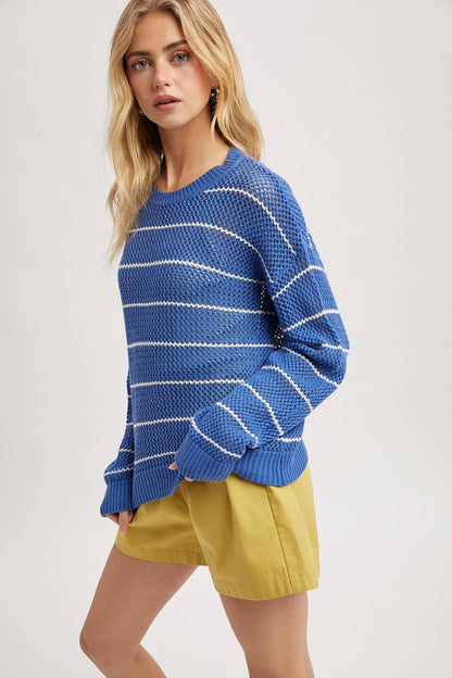 Sweaters / Open Knit Stripe / Pacific / Off White