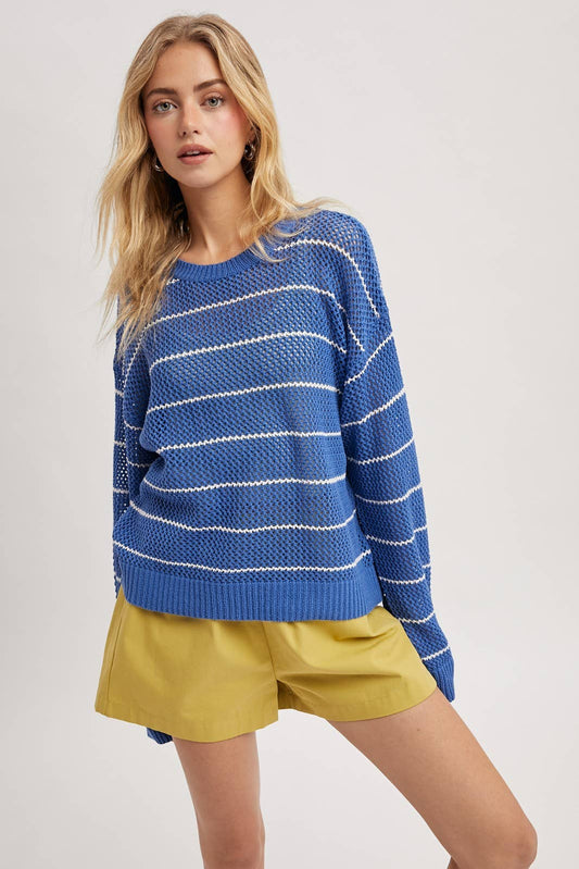 Sweaters / Open Knit Stripe / Pacific / Off White
