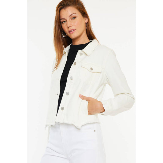 The Bianca Distressed Denim Jacket / White
