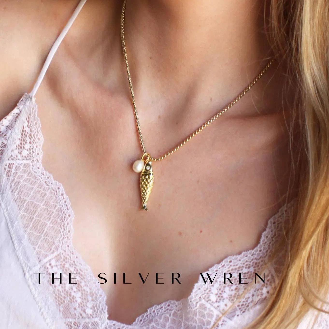 Pearl & Gold Fish Pendant Necklace