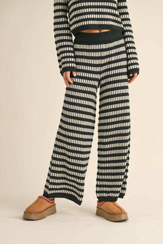 Block Stripe Black and Cream Knit Pant