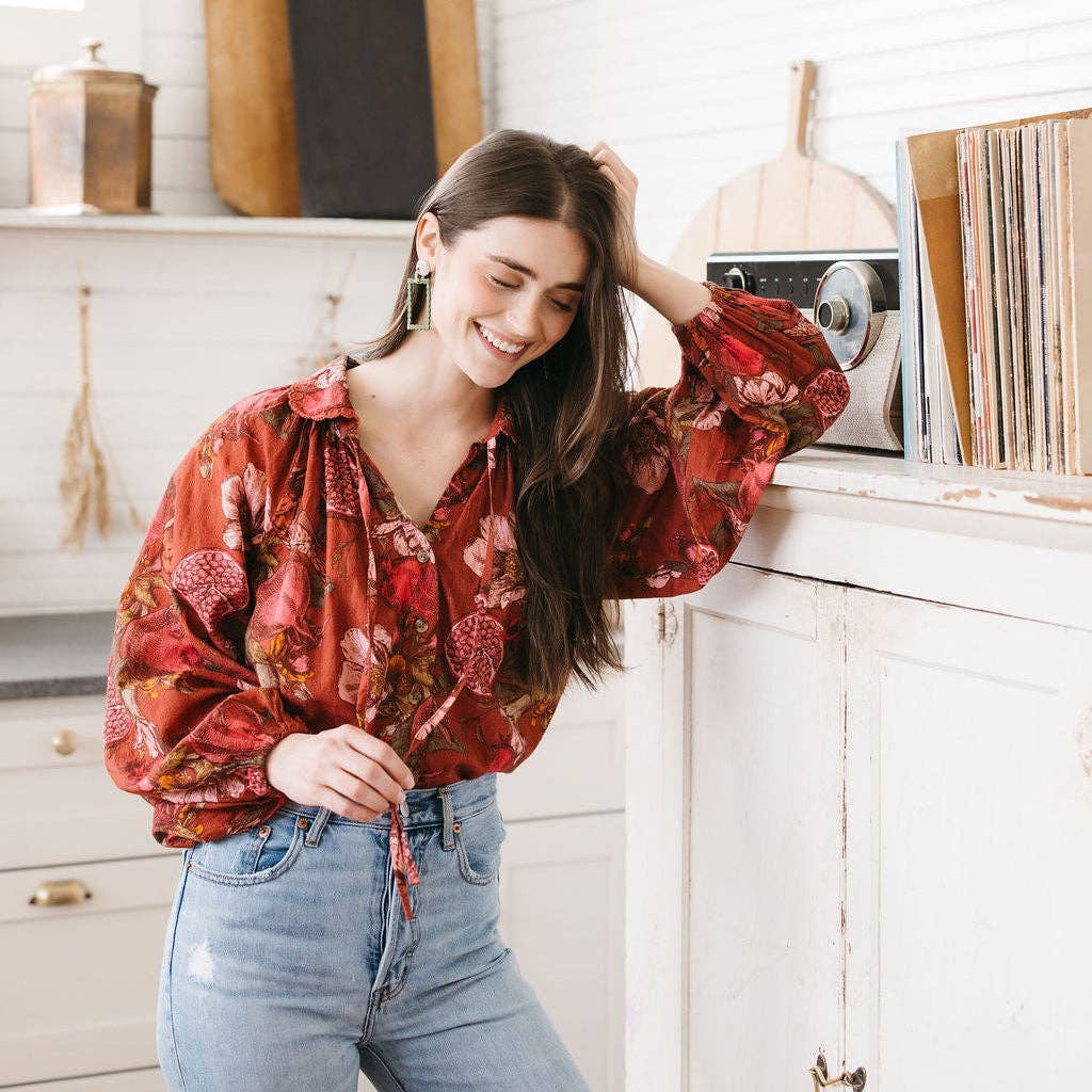 Tops / Pomegranate Floral Willa Top