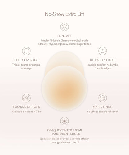No-Show Extra Lift / Reusable Adhesive Lifting Nipple Covers / Soft Tan / 3.75in.