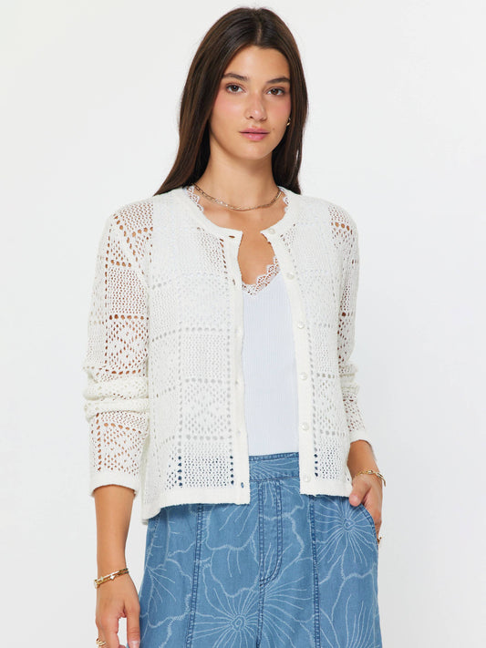 Sweater / Open Knit Button Down Cardigan / White