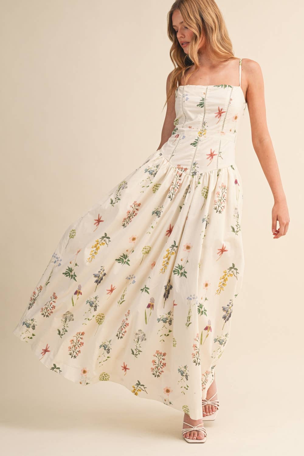 Dress / Drop Waist Cami Top Maxi / Cream Floral