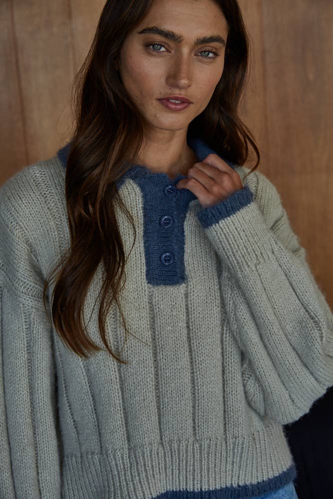 The Collared Neck Knit Sweater / Taupe Blue