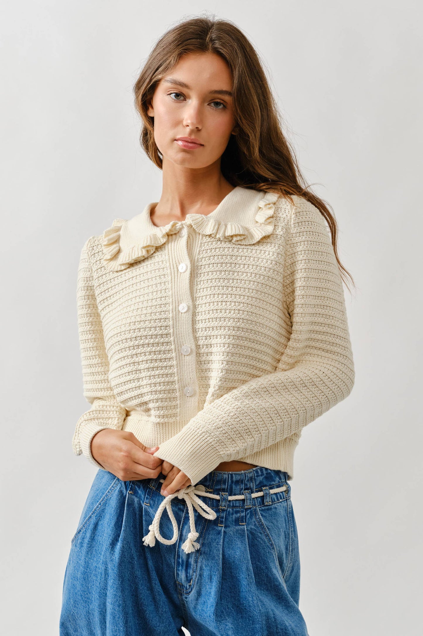Ruffle Neck Cotton Cardi