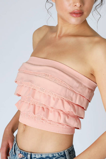 Layered Ruffle Tube Top / Peachy Pink O/S