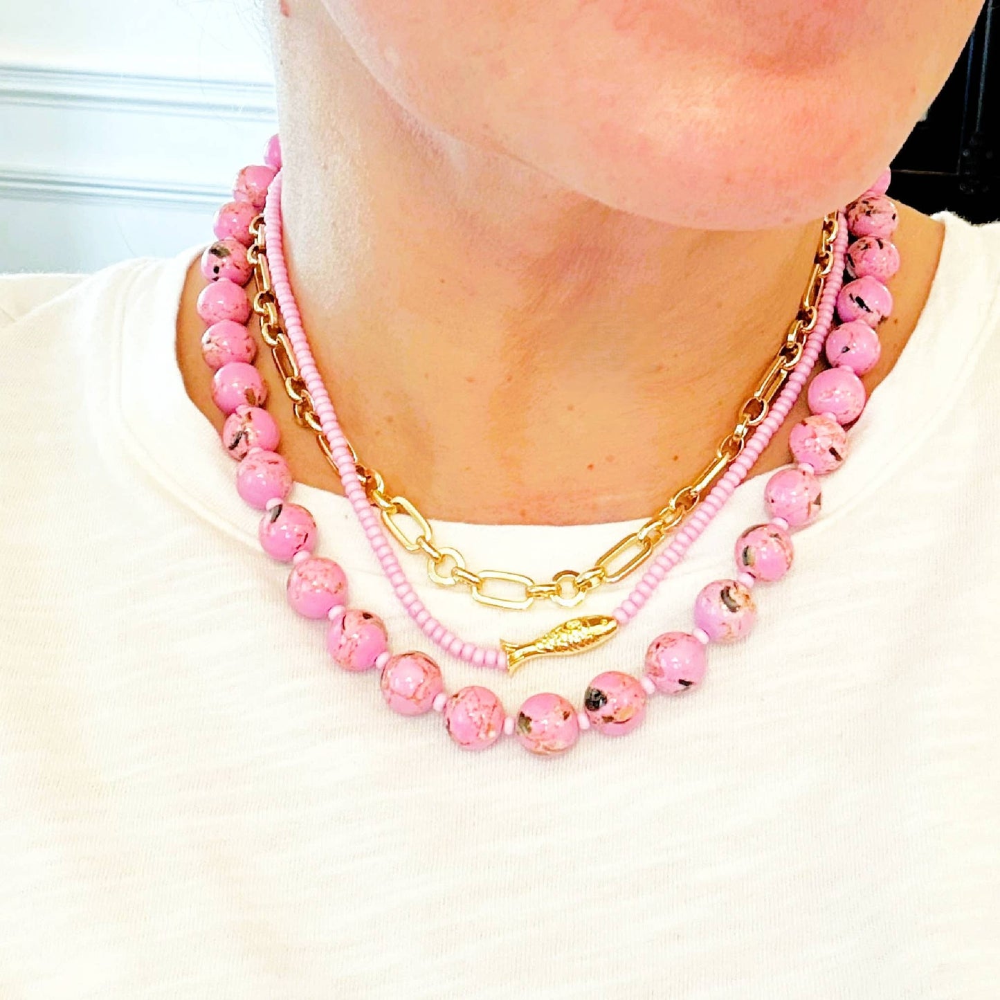 Lucky Fish Beaded Necklace / Lilac
