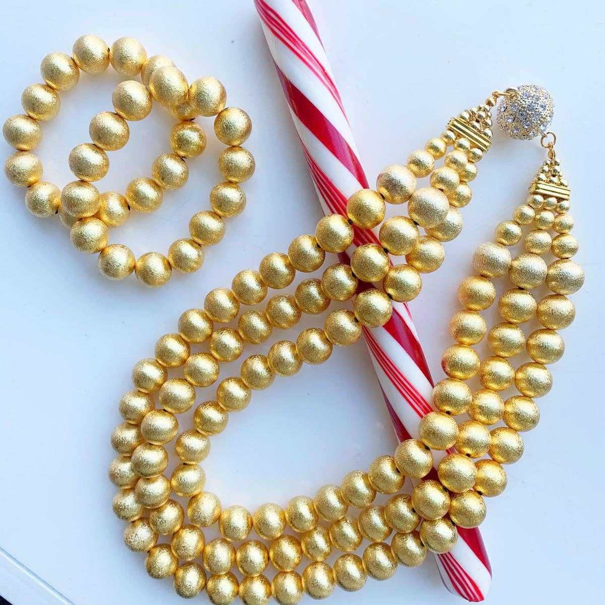 Necklace / Diana Gold Triple Strand Beaded