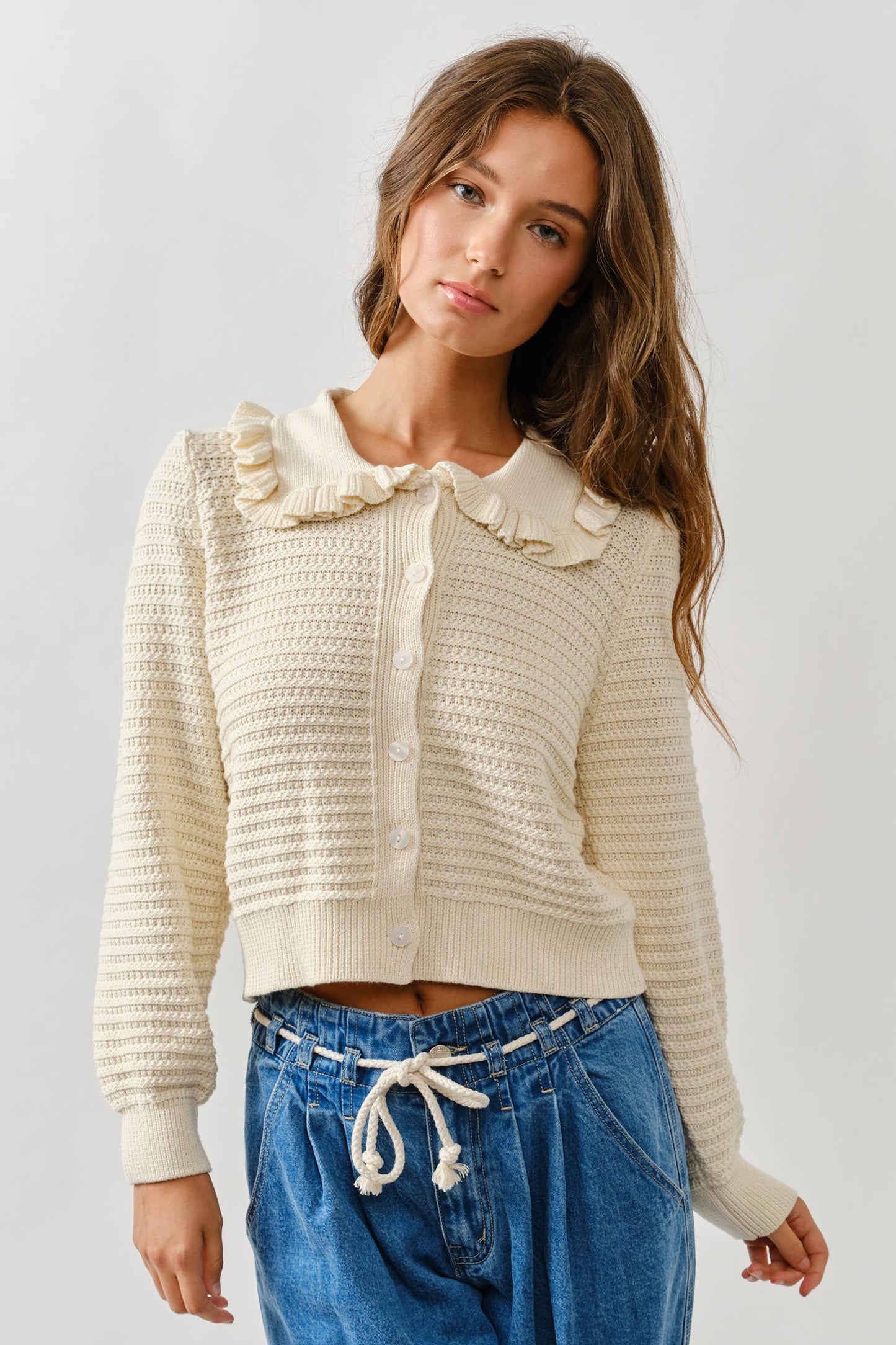 Ruffle Neck Cotton Cardi