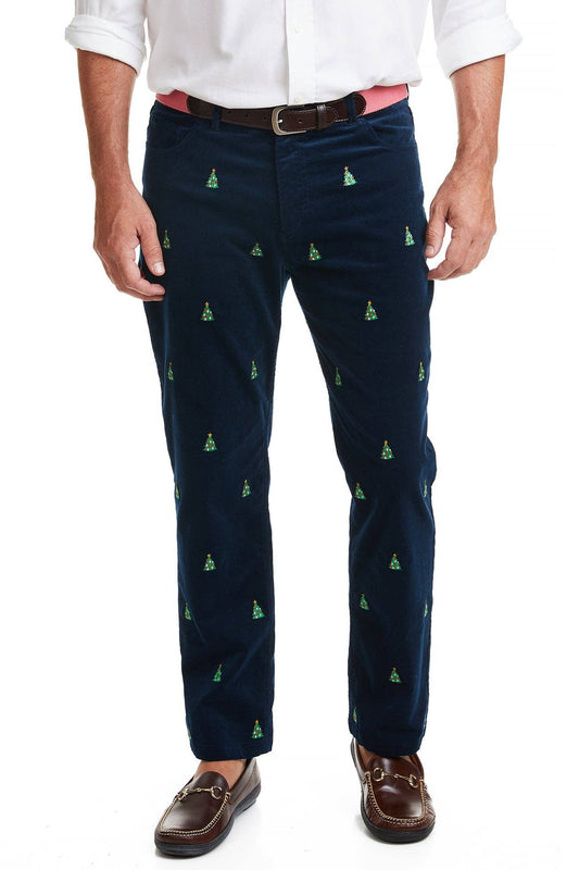 The Wayfarer 5-Pocket Pinwale Cord / Navy w/ Christmas Tree