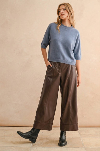 Tops / Soft Crew Neck 3/4 Sleeve / Cashmere Blue